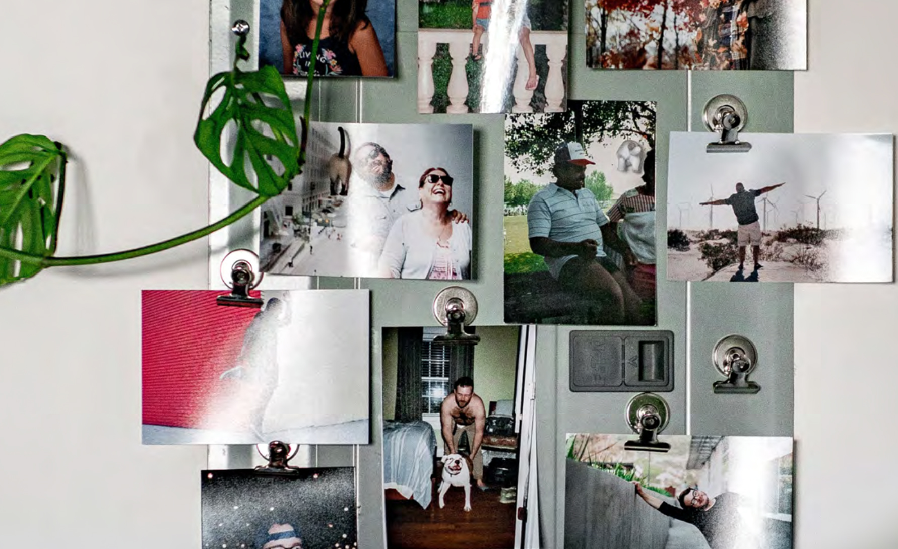 Personal photographs on a refrigerator